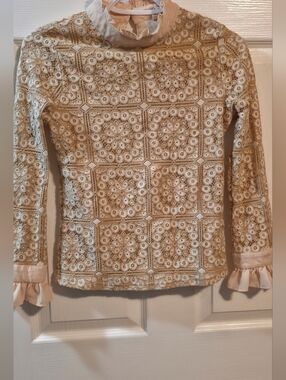 4/$67 Deal! Lace Crochet High-Neck Blouse in Cream